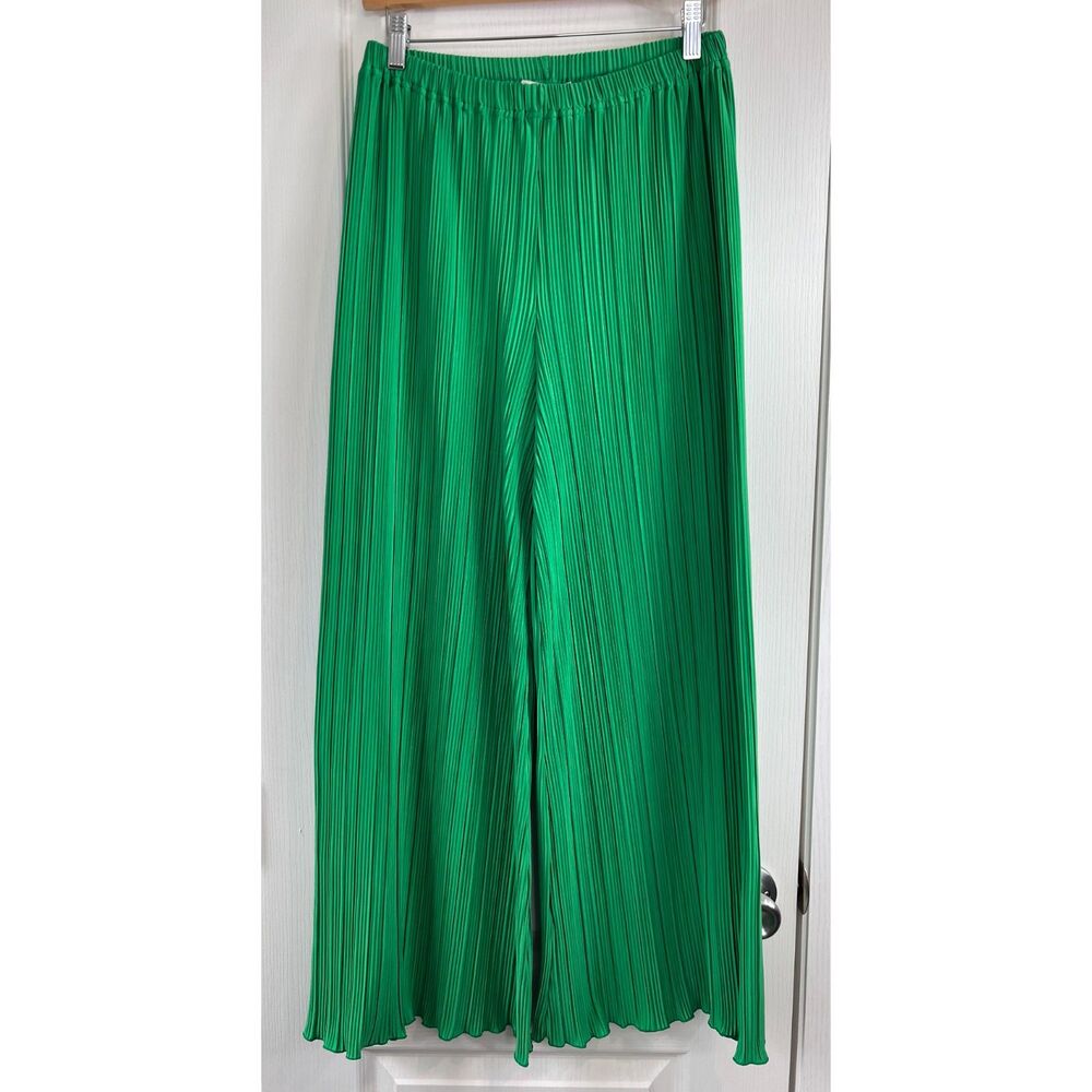 L*Space Women's Hazel Pants High Rise Wide Leg Relaxed Fit Green Monstera Size S